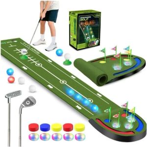 set de mini golf infantil terramus con alfombra de 244 centimetros hoyos led pelotas brillantes y palos reforzados ideal para chile