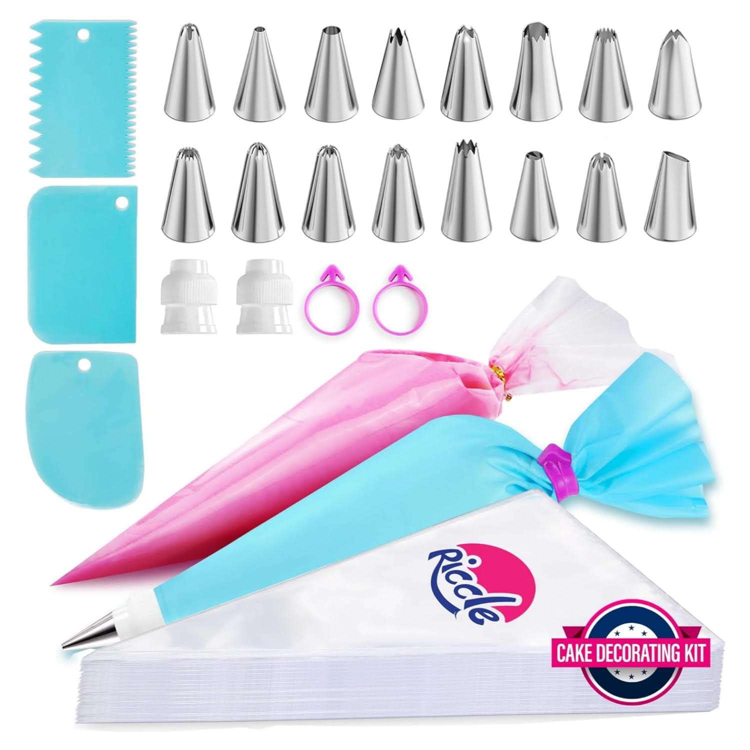 kit de reposteria riccle de 124 piezas con mangas pasteleras anti reventon de 29.97 centimetros y boquillas de acero inoxidable ideal para chile
