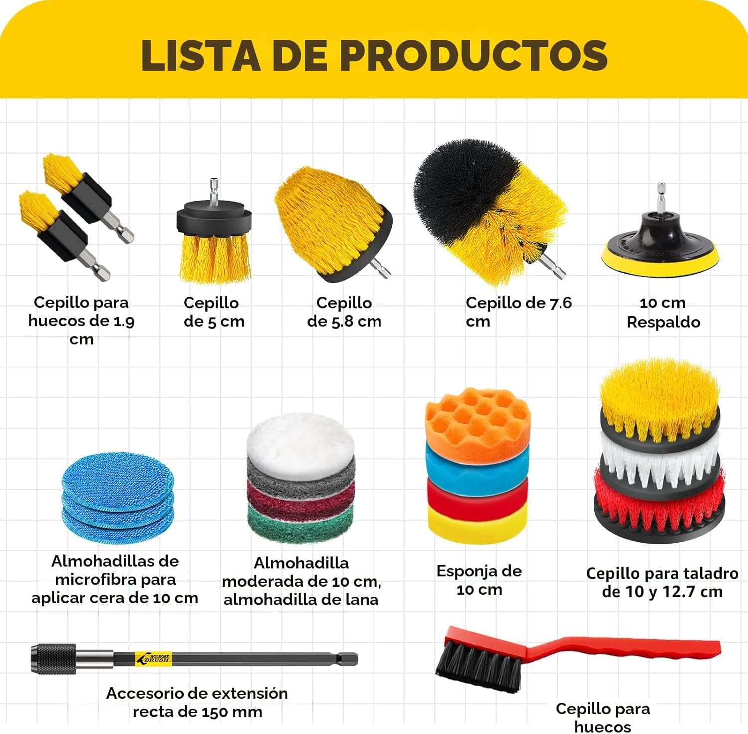 kit de 22 cepillos y accesorios de pulido para taladro con base de 10.16 centimetros y conexion de 0.63 centimetros ideal para chile