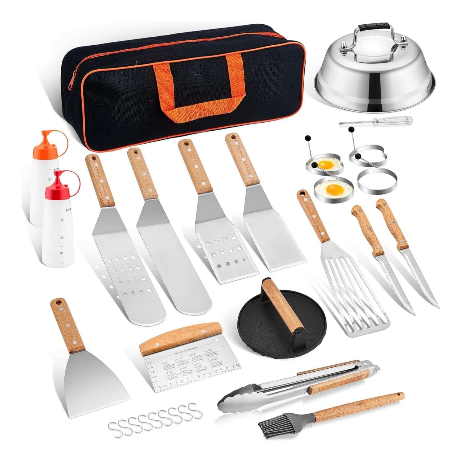 kit de 20 accesorios para parrilla con espatulas de acero inoxidable de 0.17 centimetros y cupula de 22.86 centimetros ideal para chile
