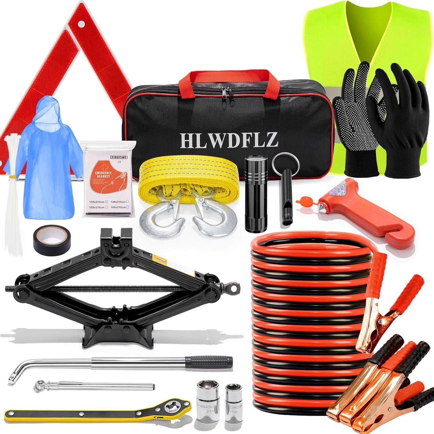 kit de emergencia en carretera para auto con gato de tijera triangulos reflectantes y medidor de presion ideal para chile