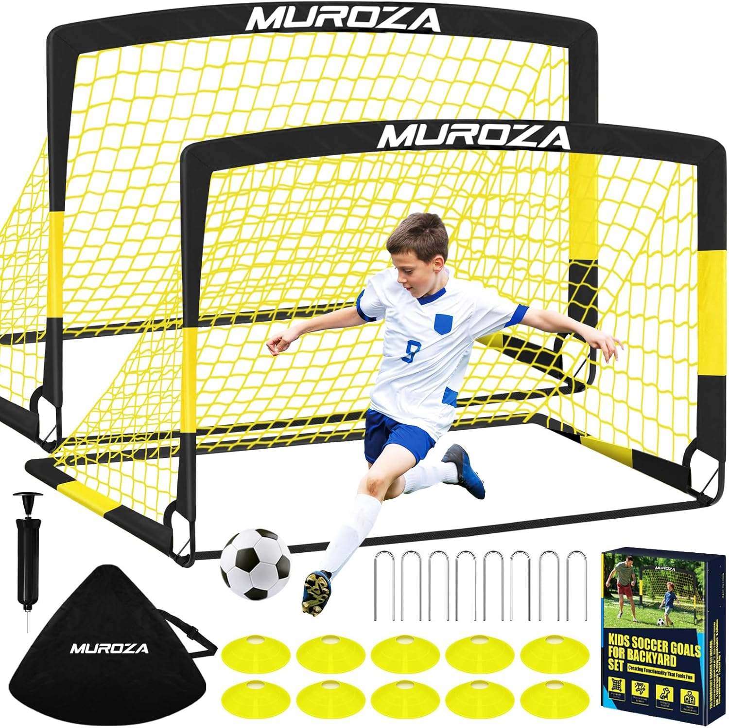 set de dos arcos de futbol portatiles de 122 por 91 centimetros con pelota tamaño tres conos de entrenamiento estacas de anclaje y bolsa de transporte ideal para chile