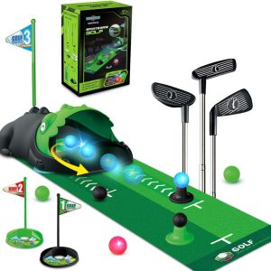set de mini golf infantil terramus con dinosaurio de retorno automatico palos ajustables y pelotas led luminosas ideal para chile
