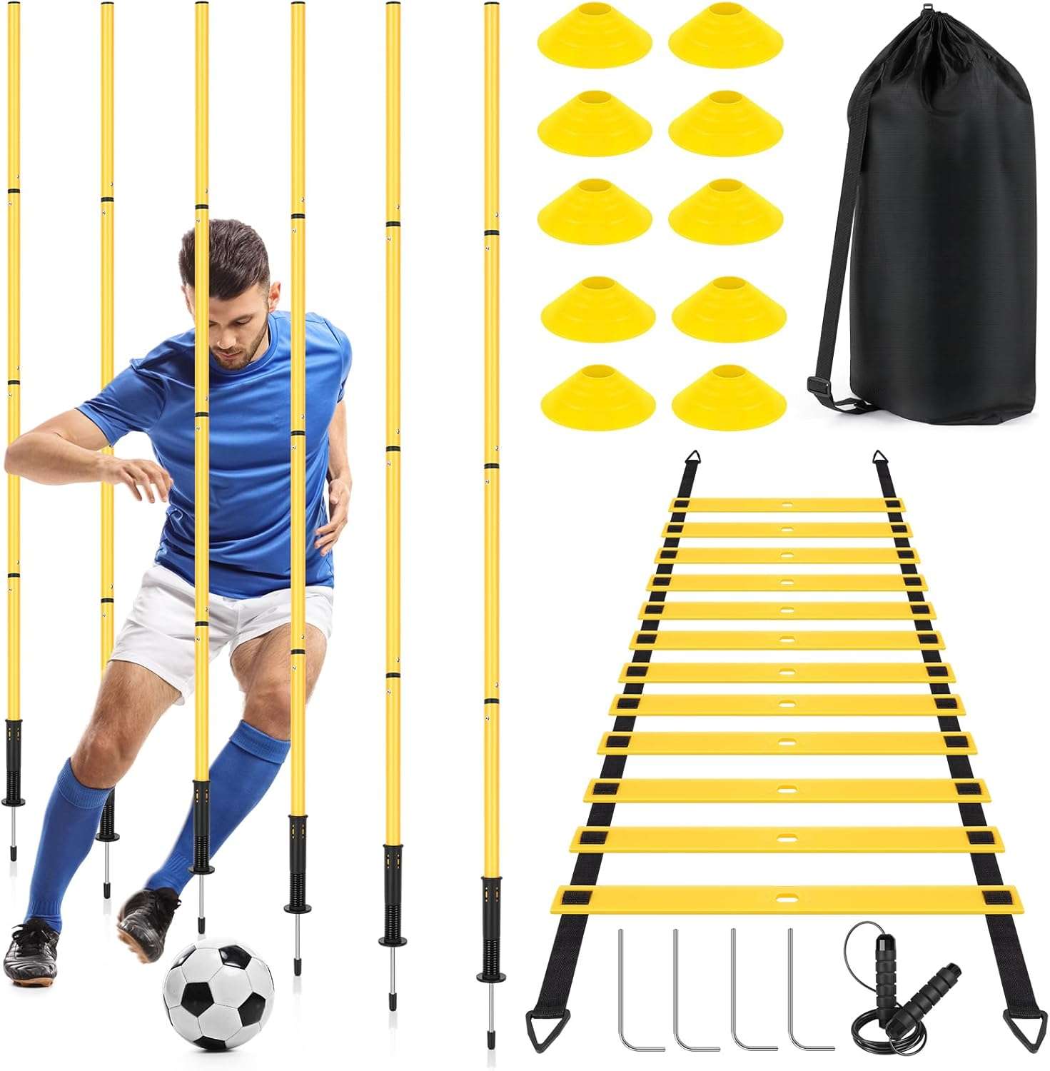 kit de entrenamiento de agilidad con postes ajustables hasta 157.48 centimetros escalera de 609.6 centimetros conos y cuerda ideal para chile