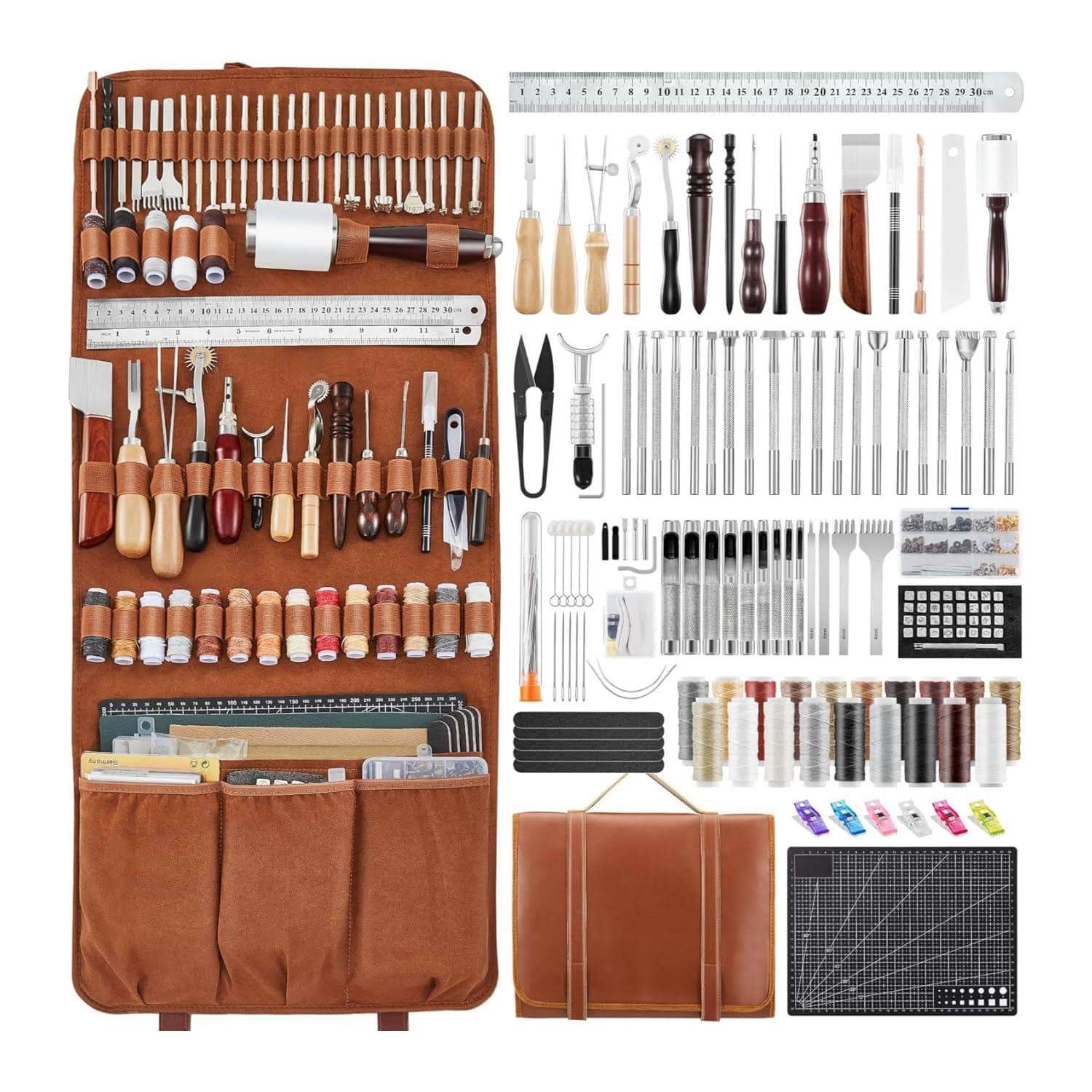 kit de herramientas para trabajo en cuero sakerneo con base de corte y punzones de 2.5 a 10 milimetros ideal para chile
