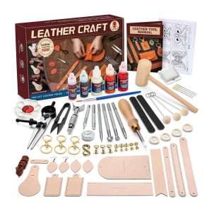 kit completo de herramientas para talabarteria y artesania en cuero con tintes y 15 piezas precortadas ideal para chile