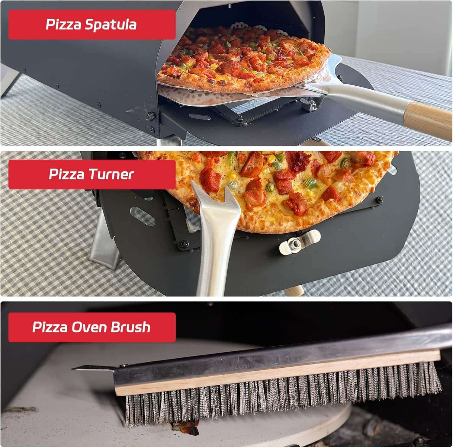set de 7 accesorios para horno de pizza con pala de acero inoxidable y uslero ideal para chile