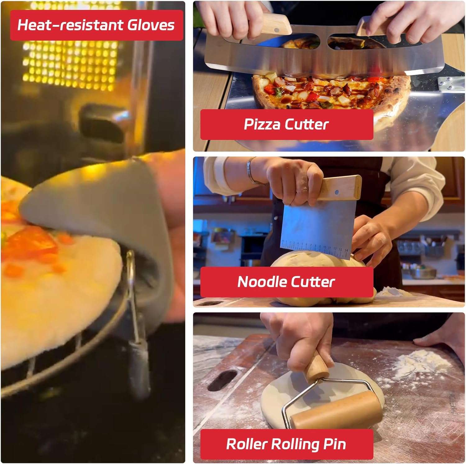 set de 7 accesorios para horno de pizza con pala de acero inoxidable y uslero ideal para chile