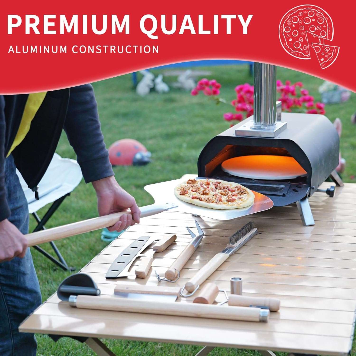 set de 7 accesorios para horno de pizza con pala de acero inoxidable y uslero ideal para chile