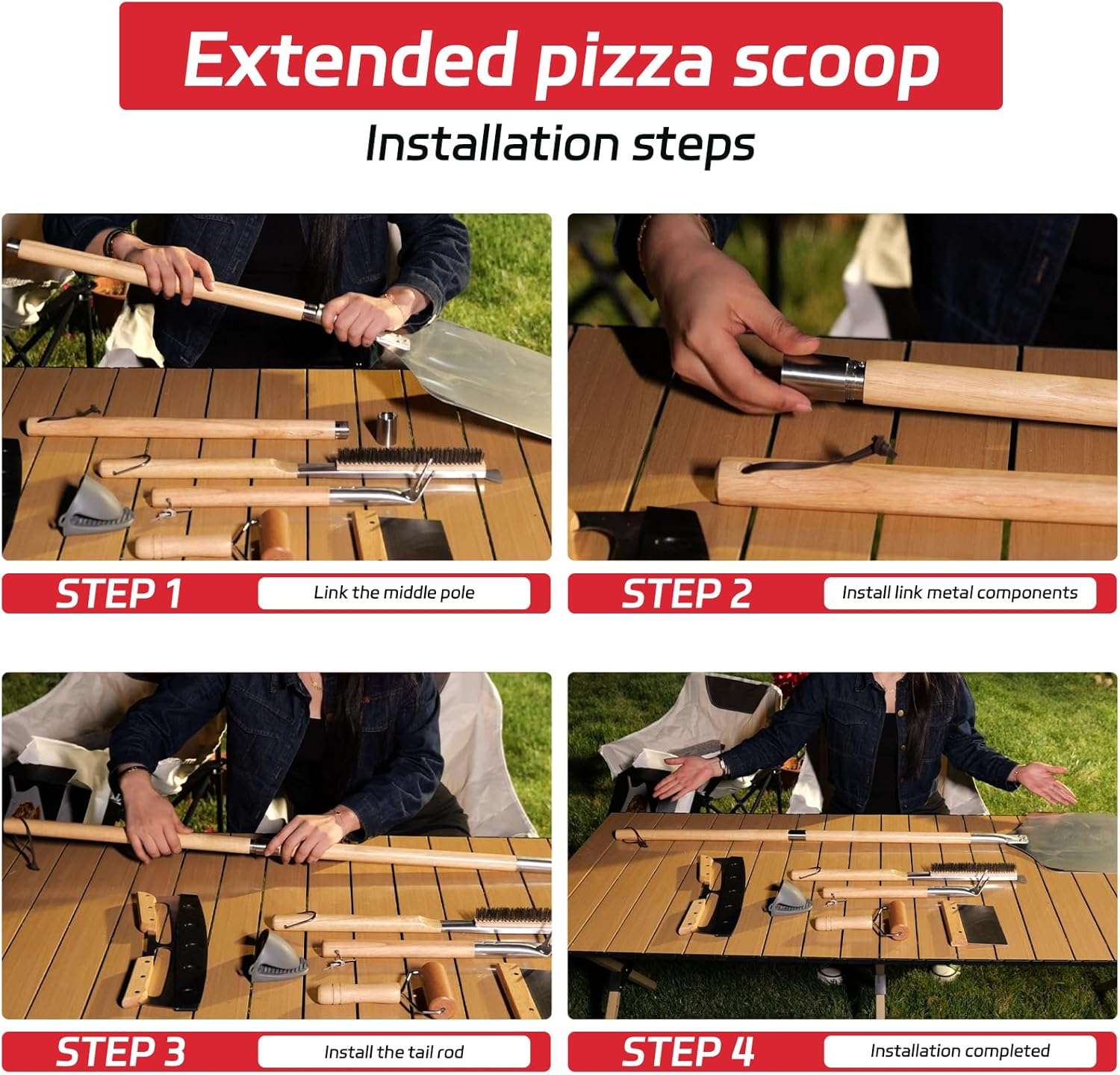 set de 7 accesorios para horno de pizza con pala de acero inoxidable y uslero ideal para chile