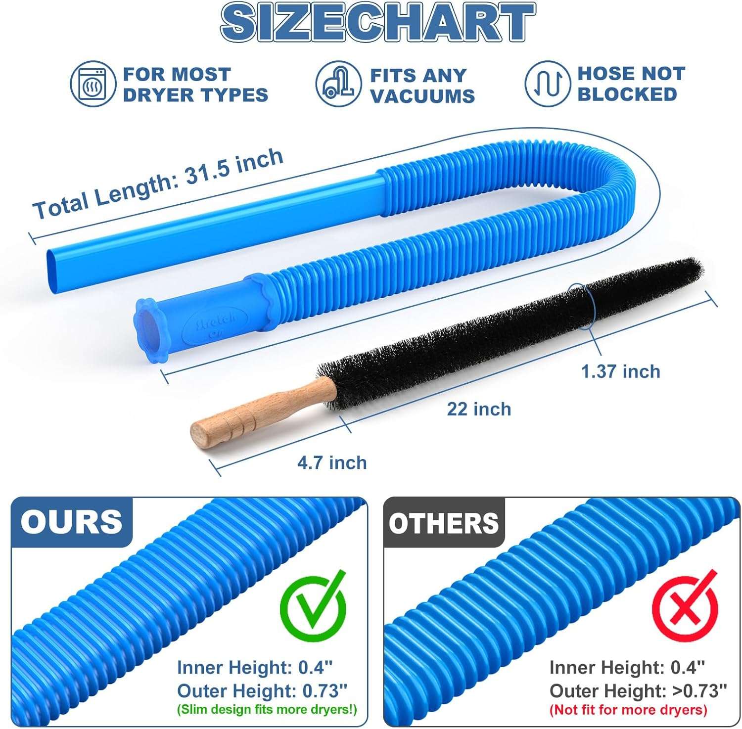 kit de limpieza de secadora petode de 2 piezas con manguera de 1.85 centimetros de grosor y conector universal ideal para chile