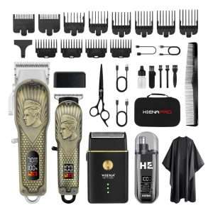 kit de barberia hiena pro con maquina de cortar pelo recortadora afeitadora de lamina y recortadora nasal con bolso negro ideal para chile