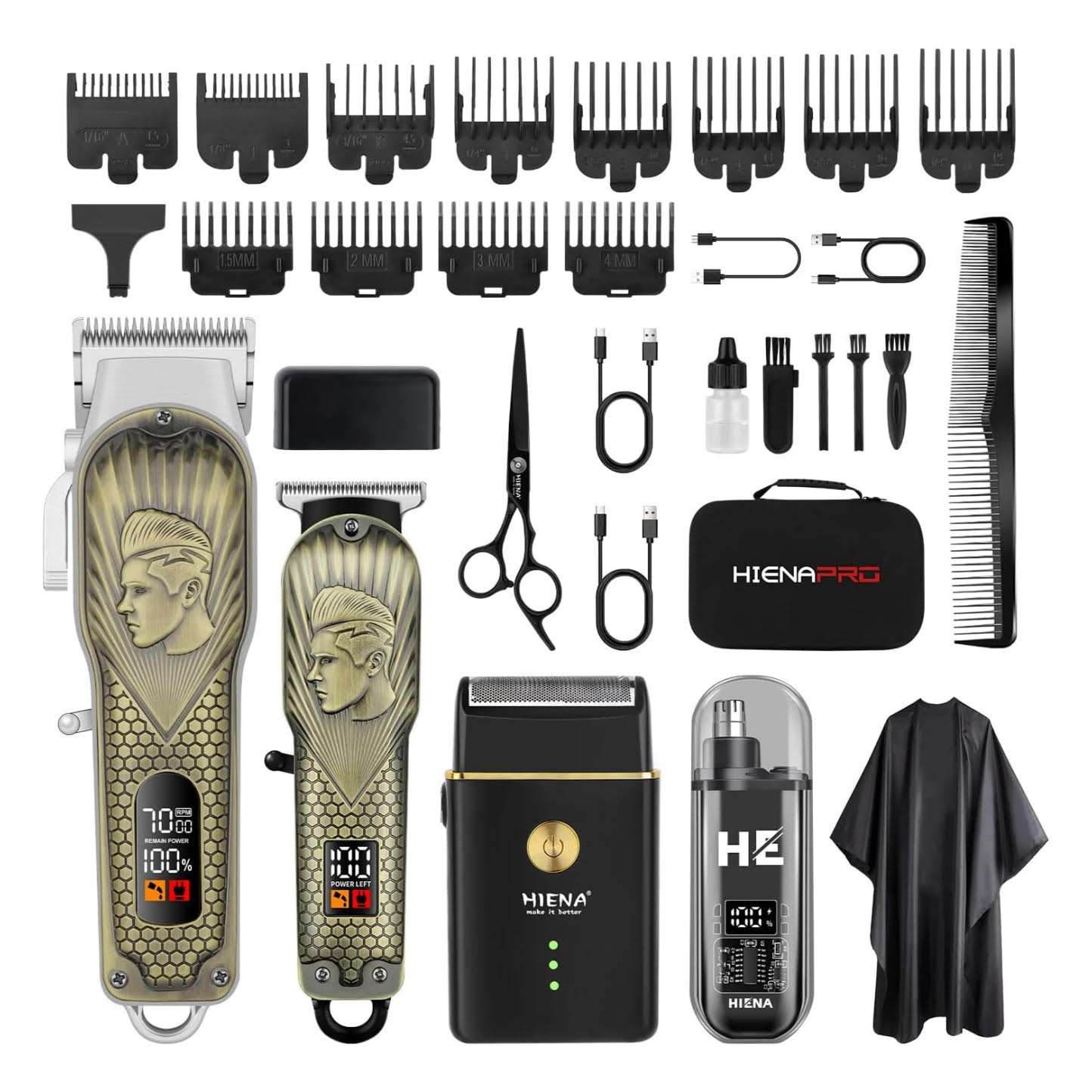 kit de barberia hiena pro con maquina de cortar pelo recortadora afeitadora de lamina y recortadora nasal con bolso negro ideal para chile