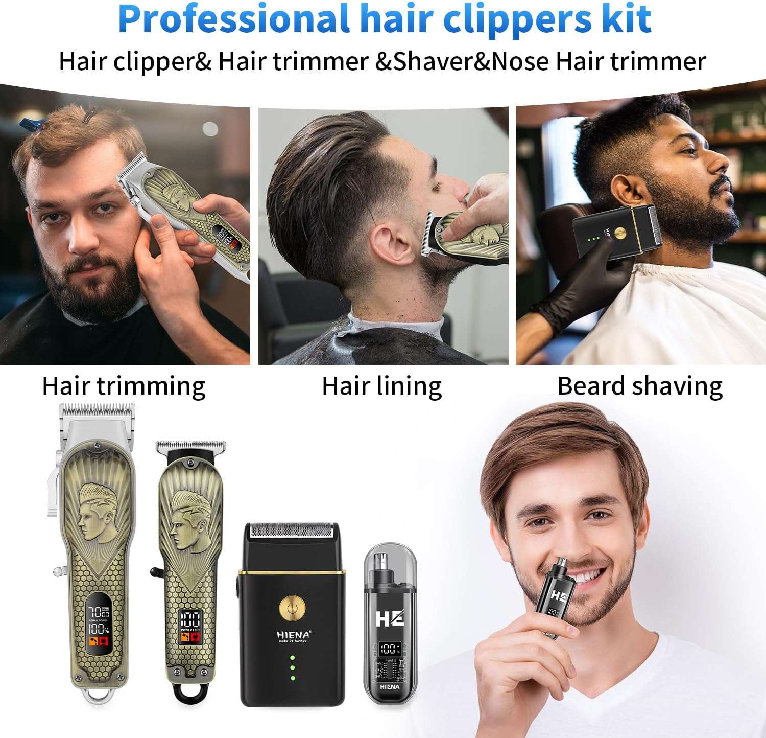 kit de barberia hiena pro con maquina de cortar pelo recortadora afeitadora de lamina y recortadora nasal con bolso negro ideal para chile