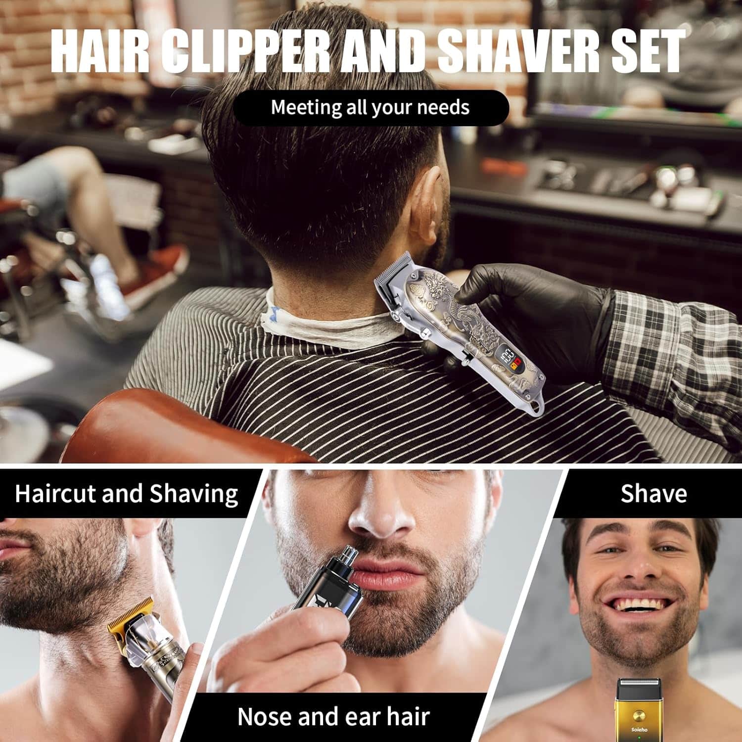 kit de barberia con maquina de cortar pelo recortadora en T afeitadora y recortador nasal con bolsa ideal para chile