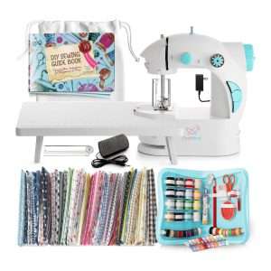 kit de maquina de coser portatil de 122 piezas color azul con mesa extensible y telas de 25.4 centimetros ideal para principiantes en chile