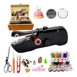 kit de costura de 142 piezas con maquina de coser portatil y caja de madera para telas de hasta 0.19 centimetros ideal para chile