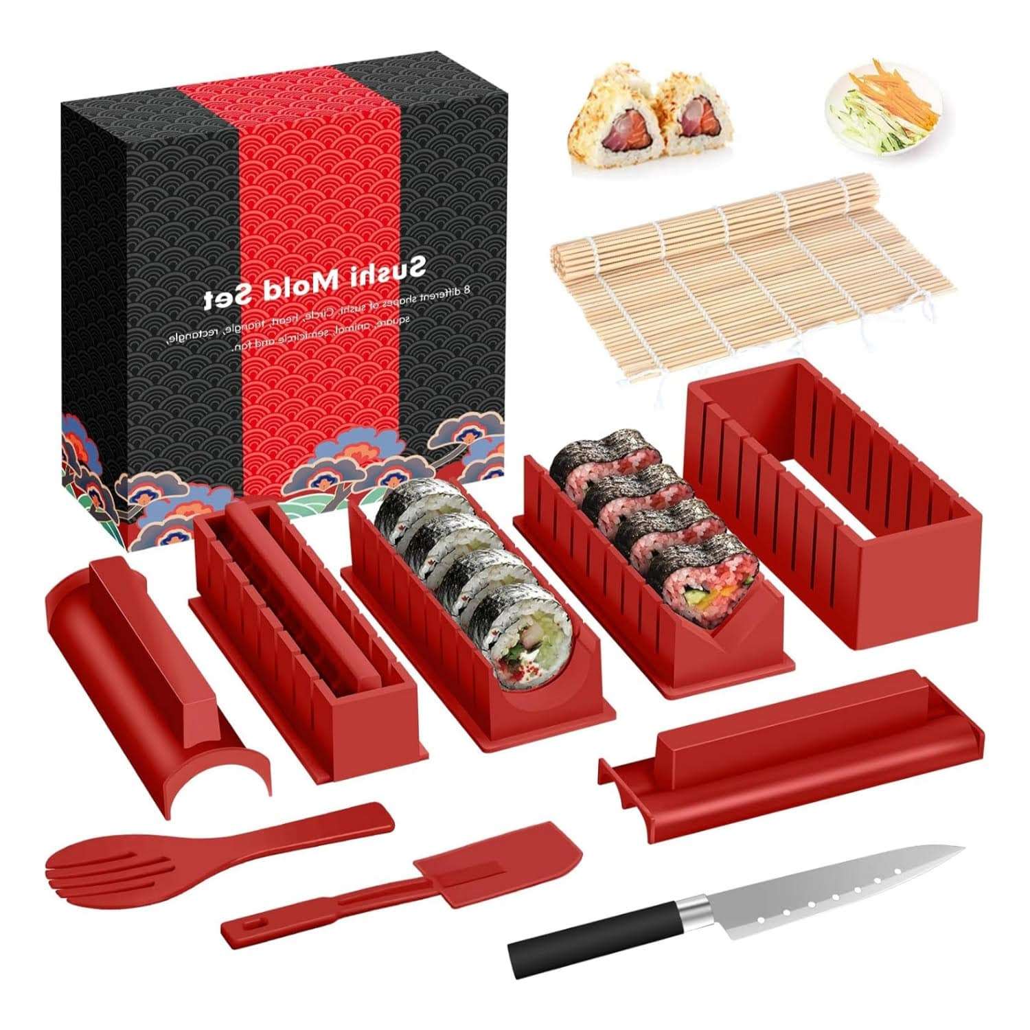 kit para hacer sushi de 12 piezas con moldes de diferentes formas cuchillo y esterilla de bambu ideal para chile