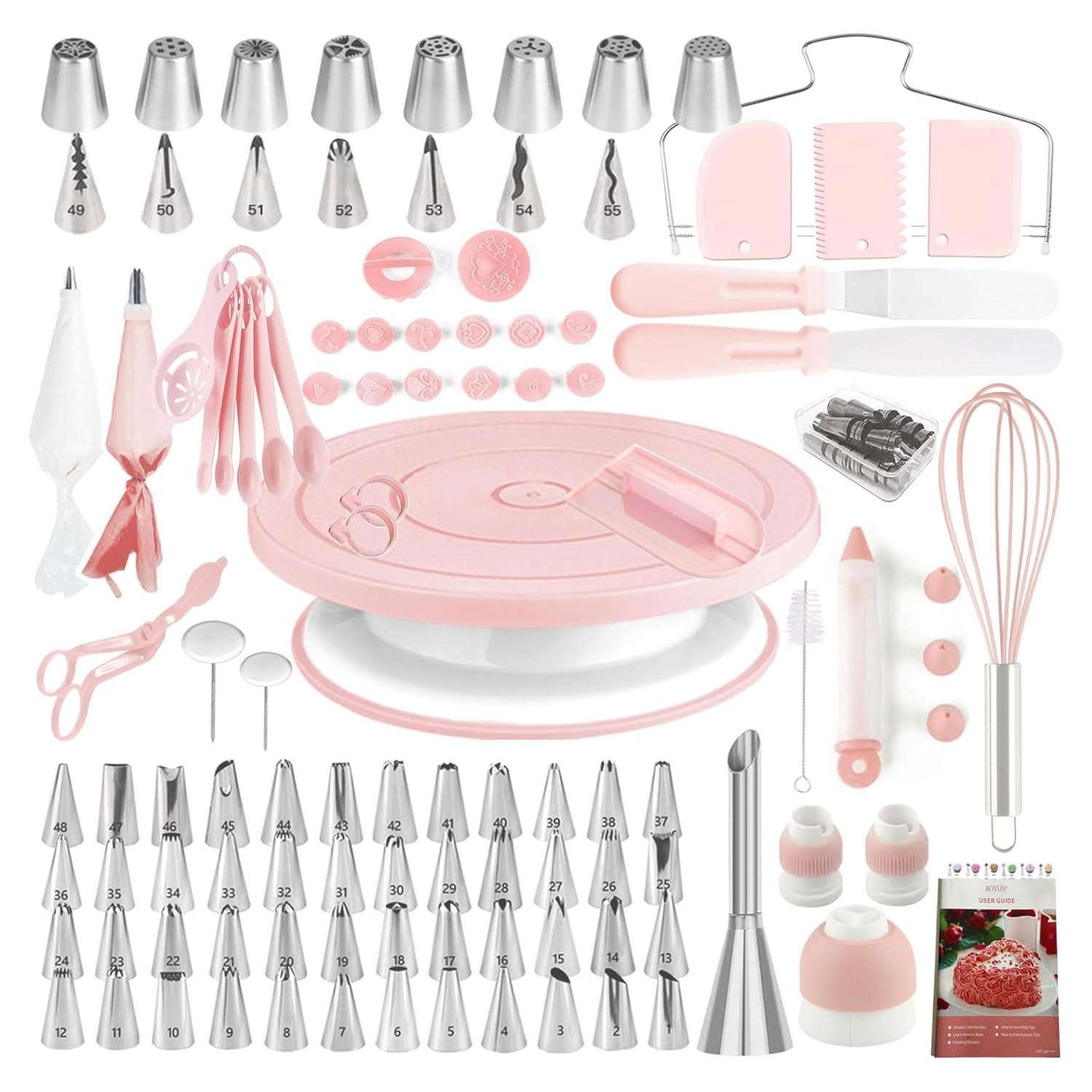 kit de reposteria boyun de 137 piezas con base giratoria de 27.94 centimetros 64 boquillas y espatulas ideal para chile