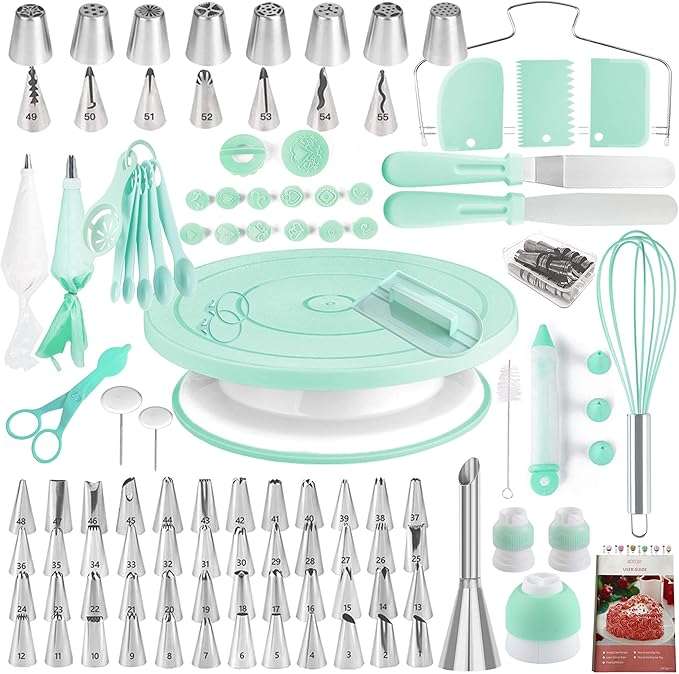 kit de reposteria boyun de 137 piezas con base giratoria de 27.94 centimetros 64 boquillas y espatulas ideal para chile
