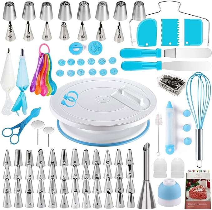 kit de reposteria boyun de 137 piezas con base giratoria de 27.94 centimetros 64 boquillas y espatulas ideal para chile