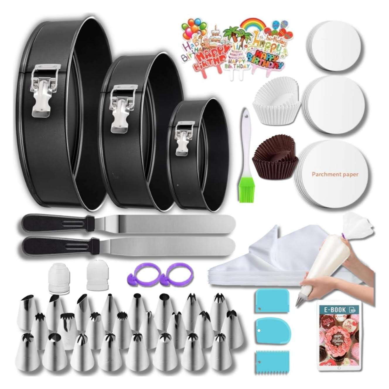 kit de reposteria easynzery de 168 piezas con moldes de 15.24 centimetros 20.32 centimetros y 25.4 centimetros ideal para chile