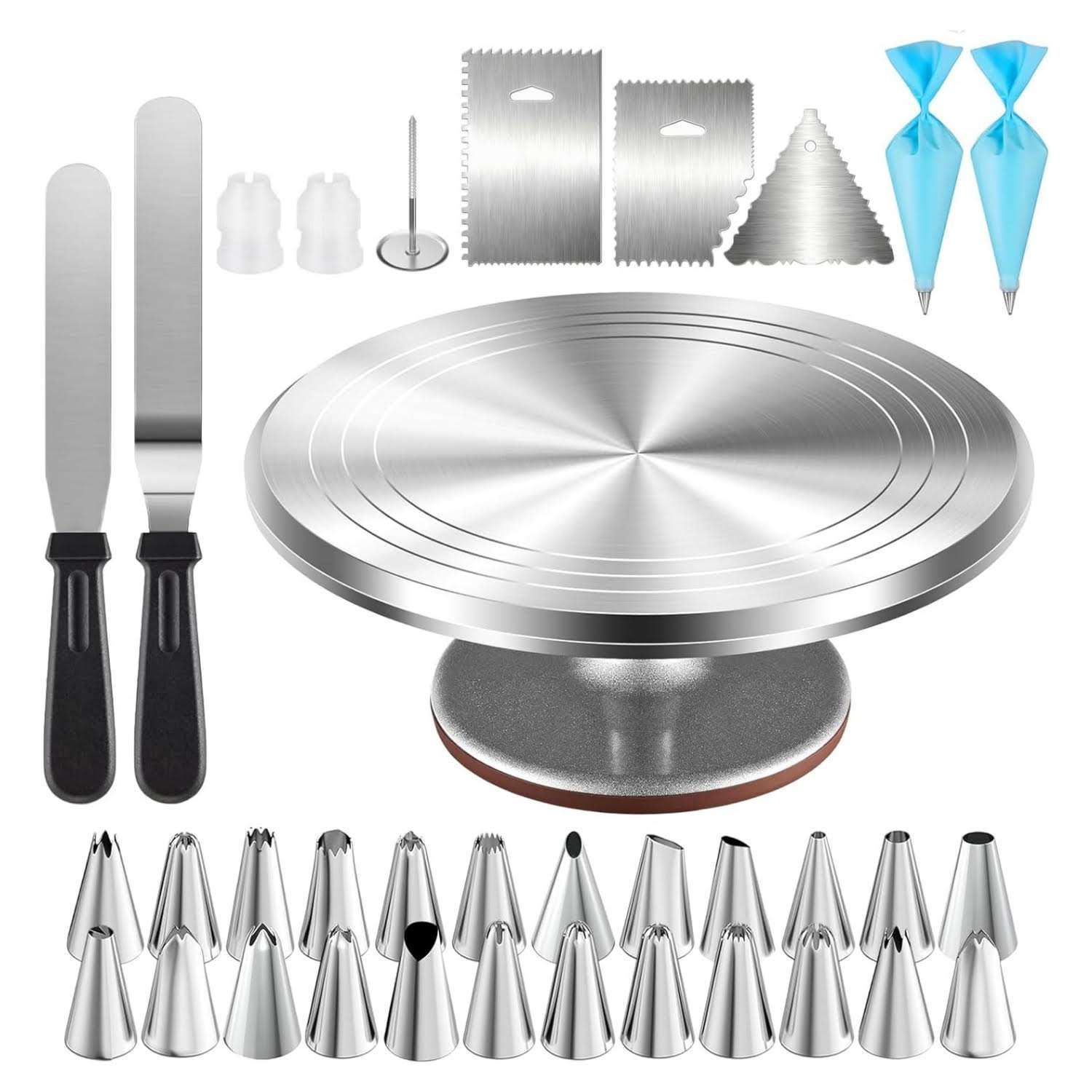 kit de reposteria de 35 piezas con base giratoria de aluminio de 30.48 centimetros y 24 boquillas ideal para chile
