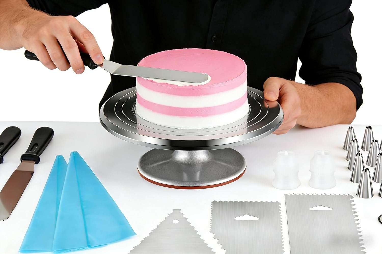 kit de reposteria de 35 piezas con base giratoria de aluminio de 30.48 centimetros y 24 boquillas ideal para chile