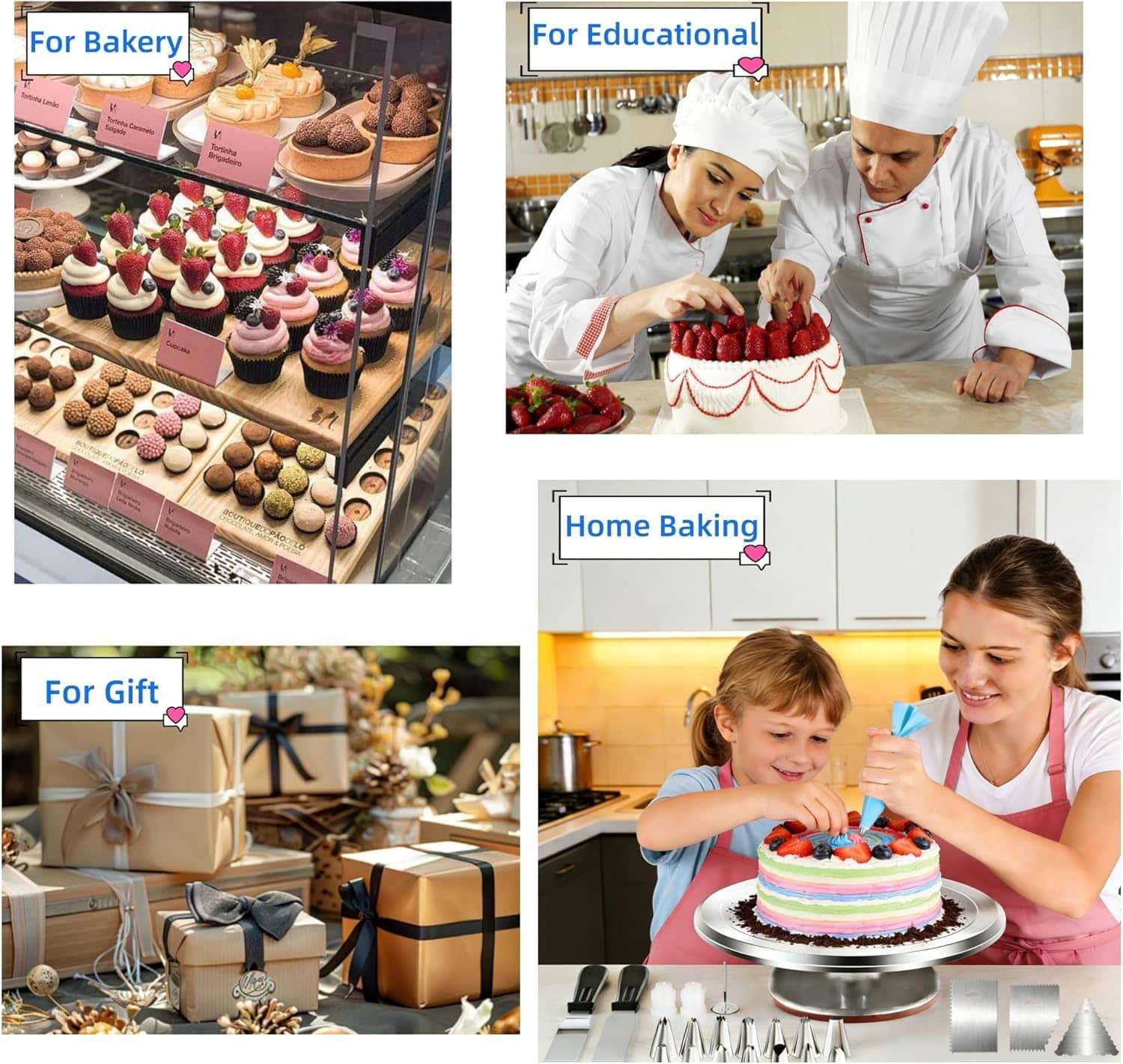 kit de reposteria de 35 piezas con base giratoria de aluminio de 30.48 centimetros y 24 boquillas ideal para chile