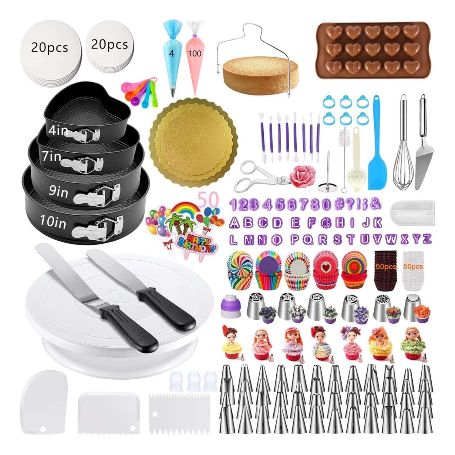 kit de reposteria de 540 piezas con moldes de 10.16 centimetros 17.78 centimetros 22.86 centimetros y 25.4 centimetros ideal para chile
