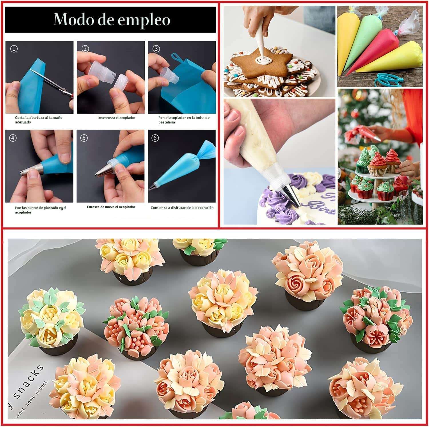 kit de reposteria de 540 piezas con moldes de 10.16 centimetros 17.78 centimetros 22.86 centimetros y 25.4 centimetros ideal para chile