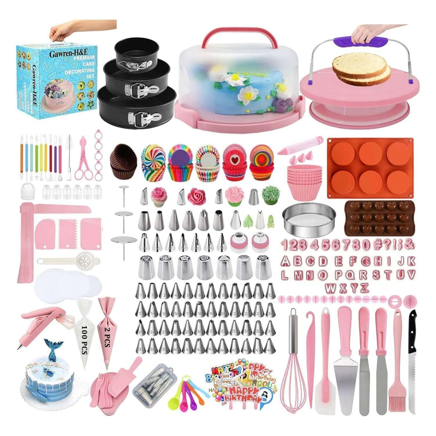 kit de reposteria gawren de 678 piezas con porta pasteles de 30.48 centimetros y 74 boquillas ideal para chile