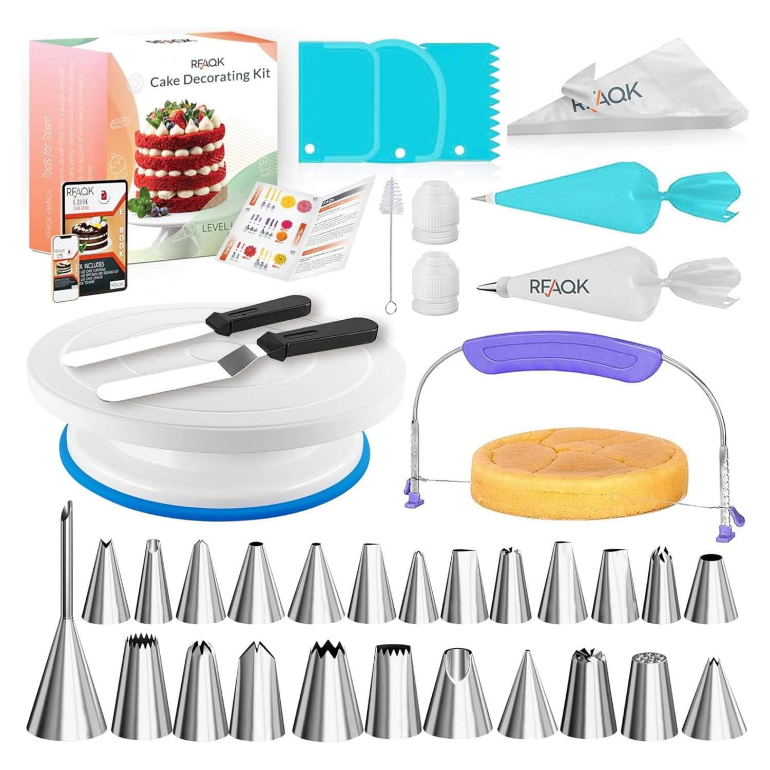 kit de reposteria rfaqk de 90 piezas con base giratoria de 27.94 centimetros 24 boquillas y mangas pasteleras ideal para chile