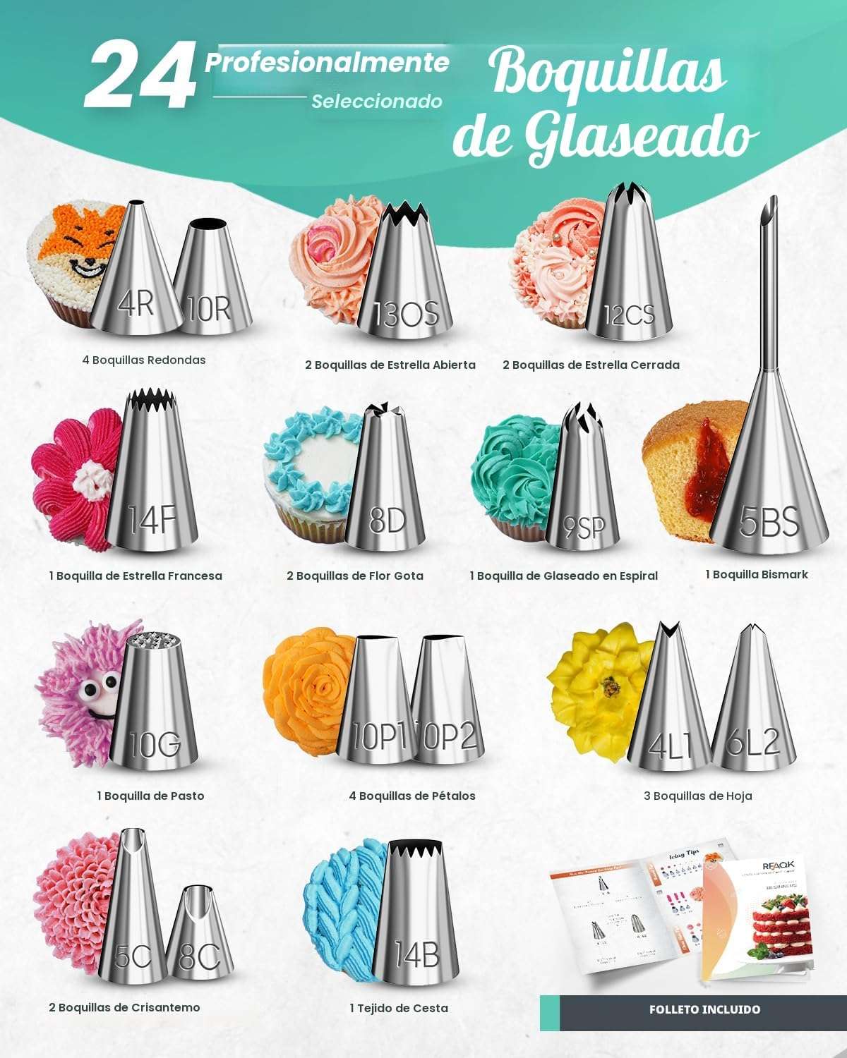 kit de reposteria rfaqk de 90 piezas con base giratoria de 27.94 centimetros 24 boquillas y mangas pasteleras ideal para chile