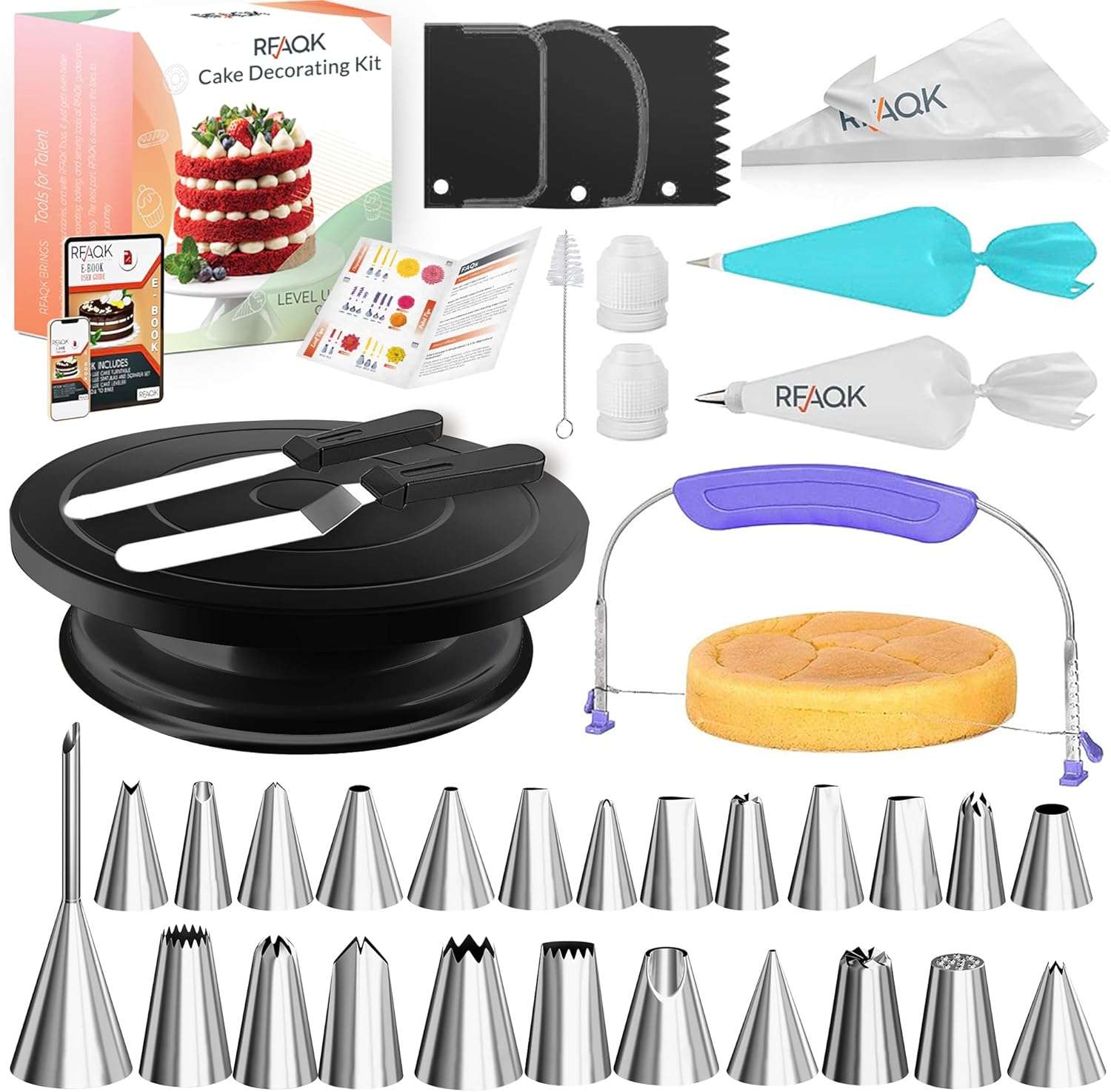 kit de reposteria rfaqk de 90 piezas con base giratoria de 27.94 centimetros 24 boquillas y mangas pasteleras ideal para chile