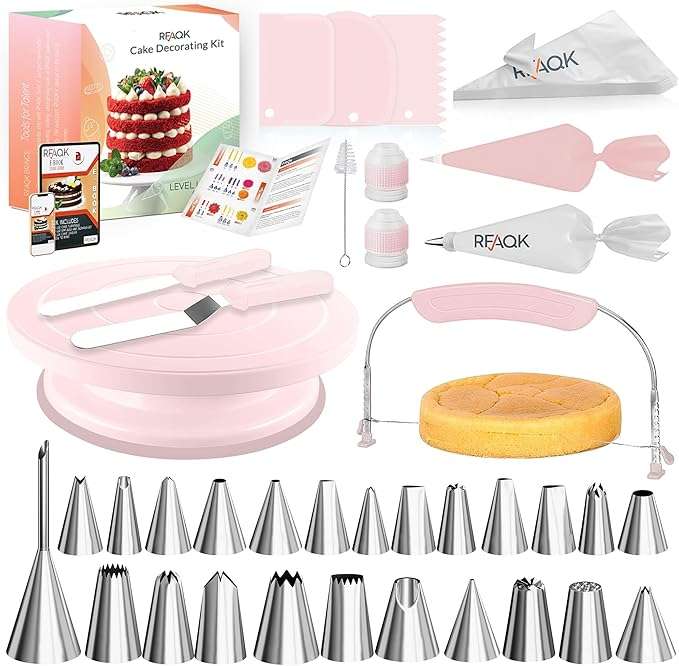 kit de reposteria rfaqk de 90 piezas con base giratoria de 27.94 centimetros 24 boquillas y mangas pasteleras ideal para chile