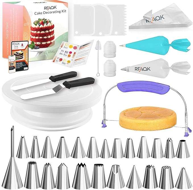 kit de reposteria rfaqk de 90 piezas con base giratoria de 27.94 centimetros 24 boquillas y mangas pasteleras ideal para chile