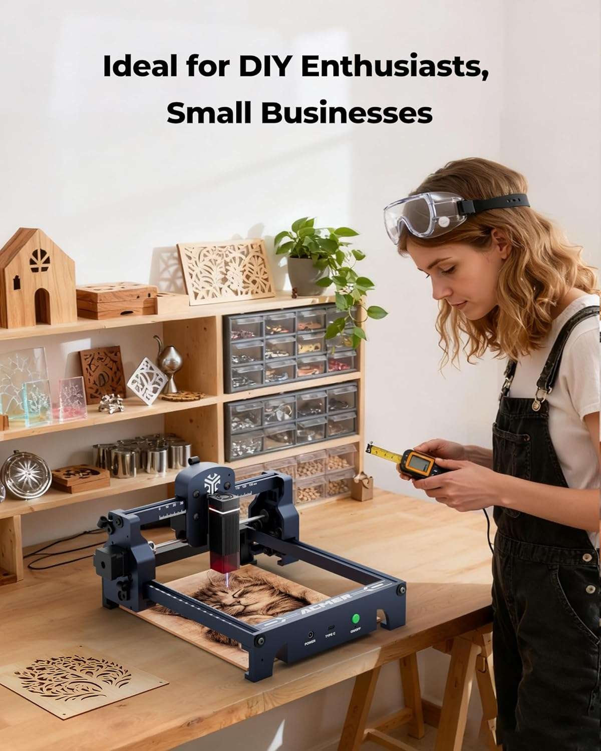 grabadora y cortadora laser acmer s1 de 2500 milivatios con area de trabajo de 13 por 13 centimetros ideal para personalizar productos en chile