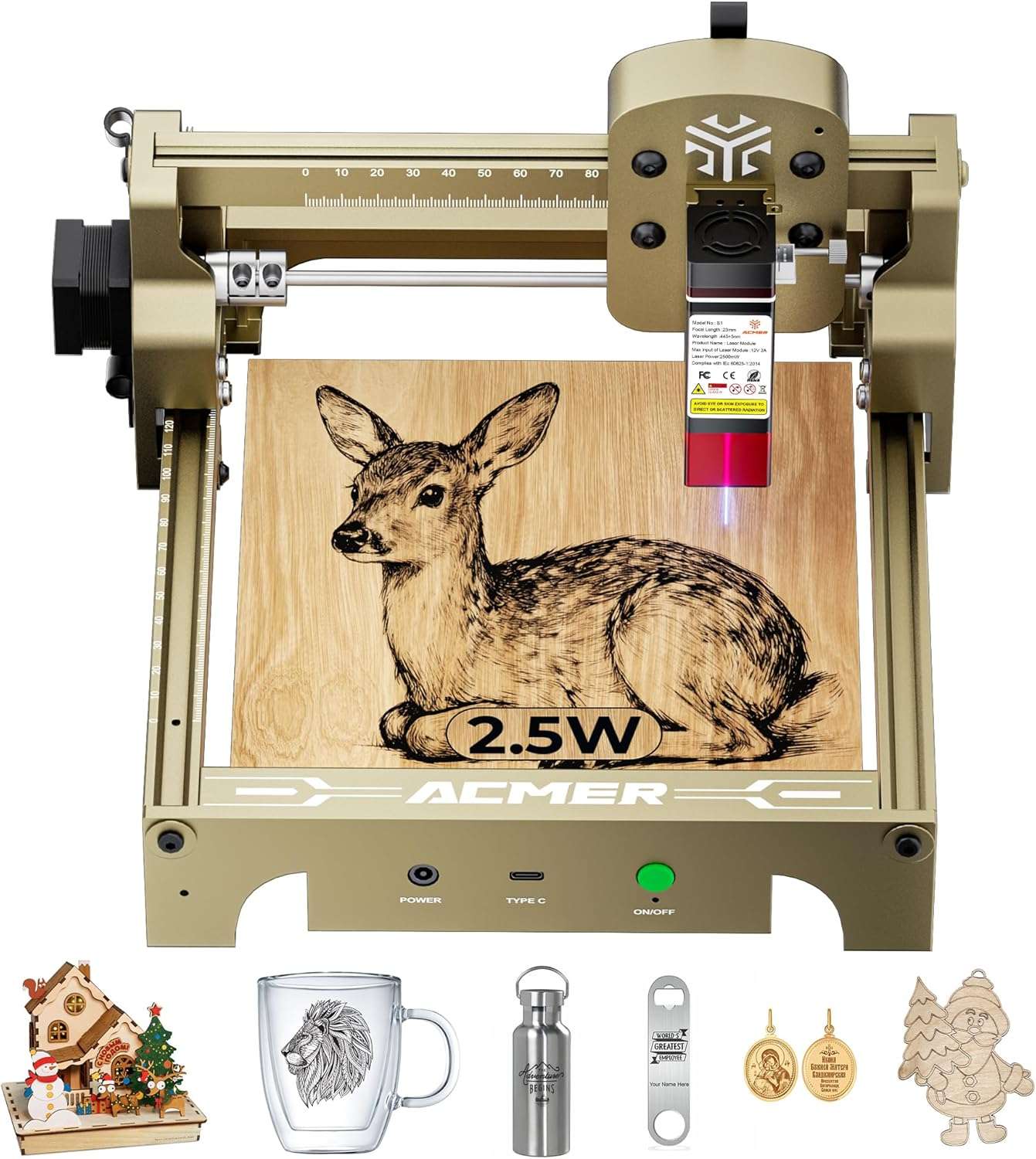 grabadora y cortadora laser acmer s1 de 2500 milivatios con area de trabajo de 13 por 13 centimetros ideal para personalizar productos en chile