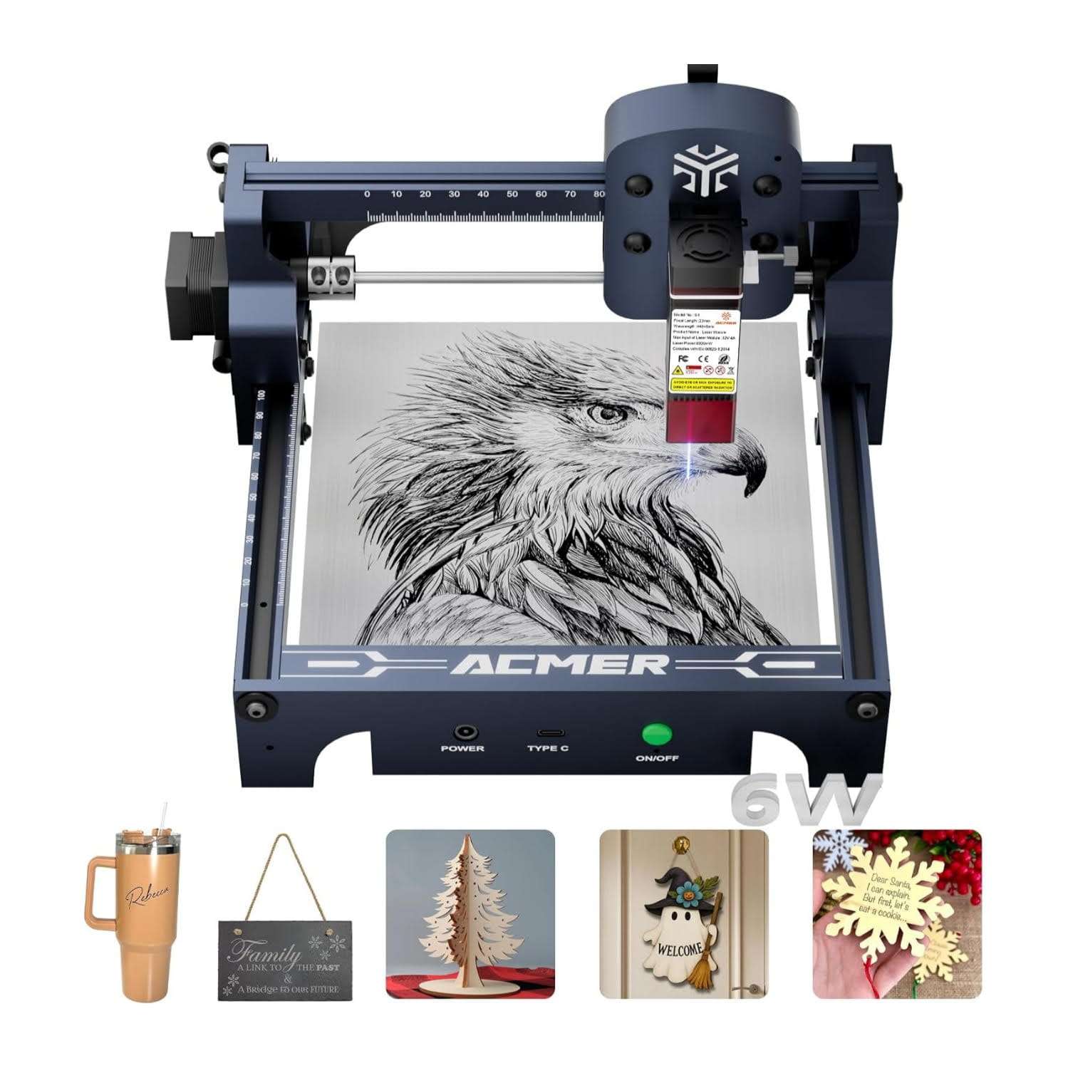 grabadora y cortadora laser acmer s1 de 6000 milivatios con area de trabajo de 13 por 13 centimetros ideal para personalizar productos en chile
