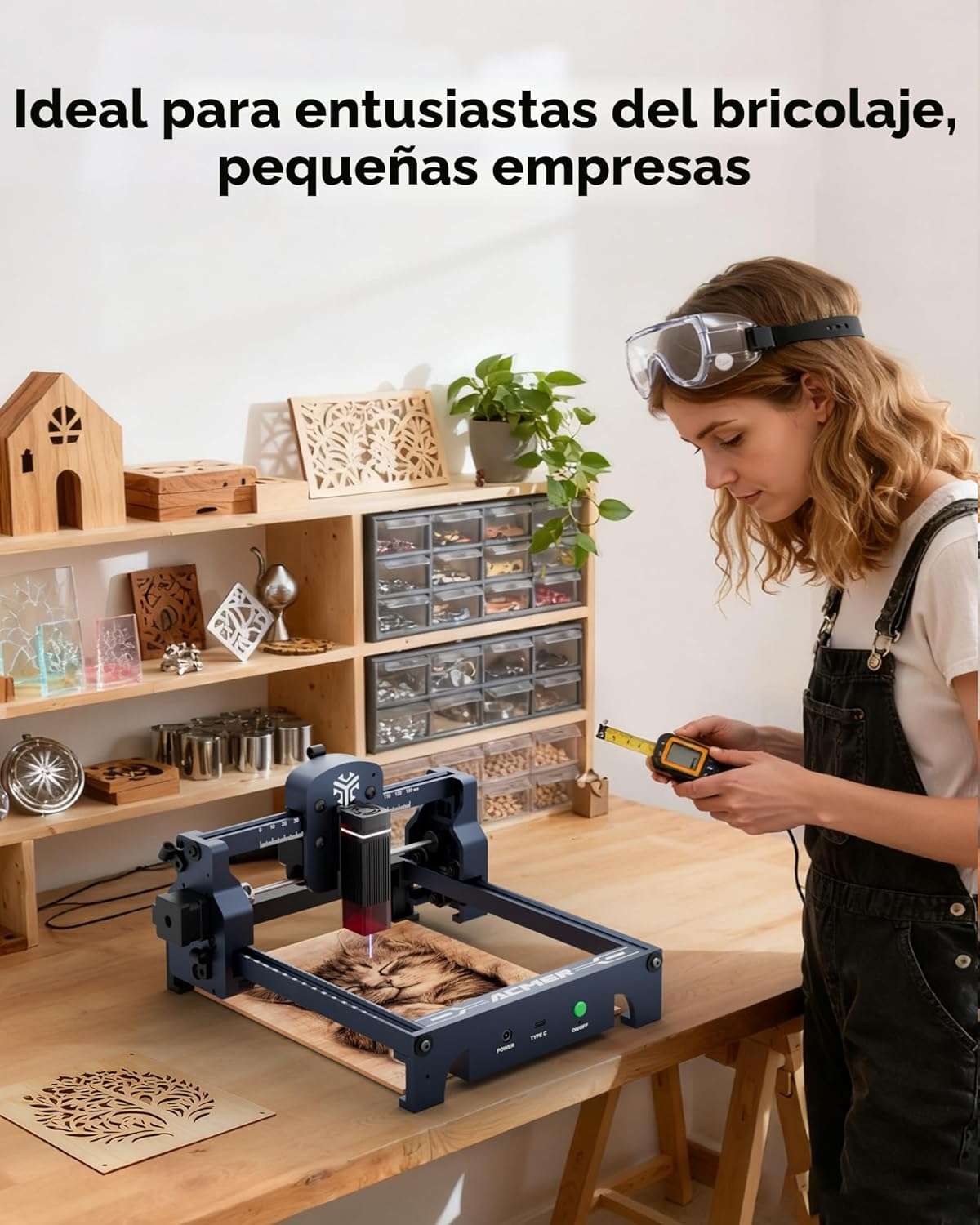 grabadora y cortadora laser acmer s1 de 6000 milivatios con area de trabajo de 13 por 13 centimetros ideal para personalizar productos en chile