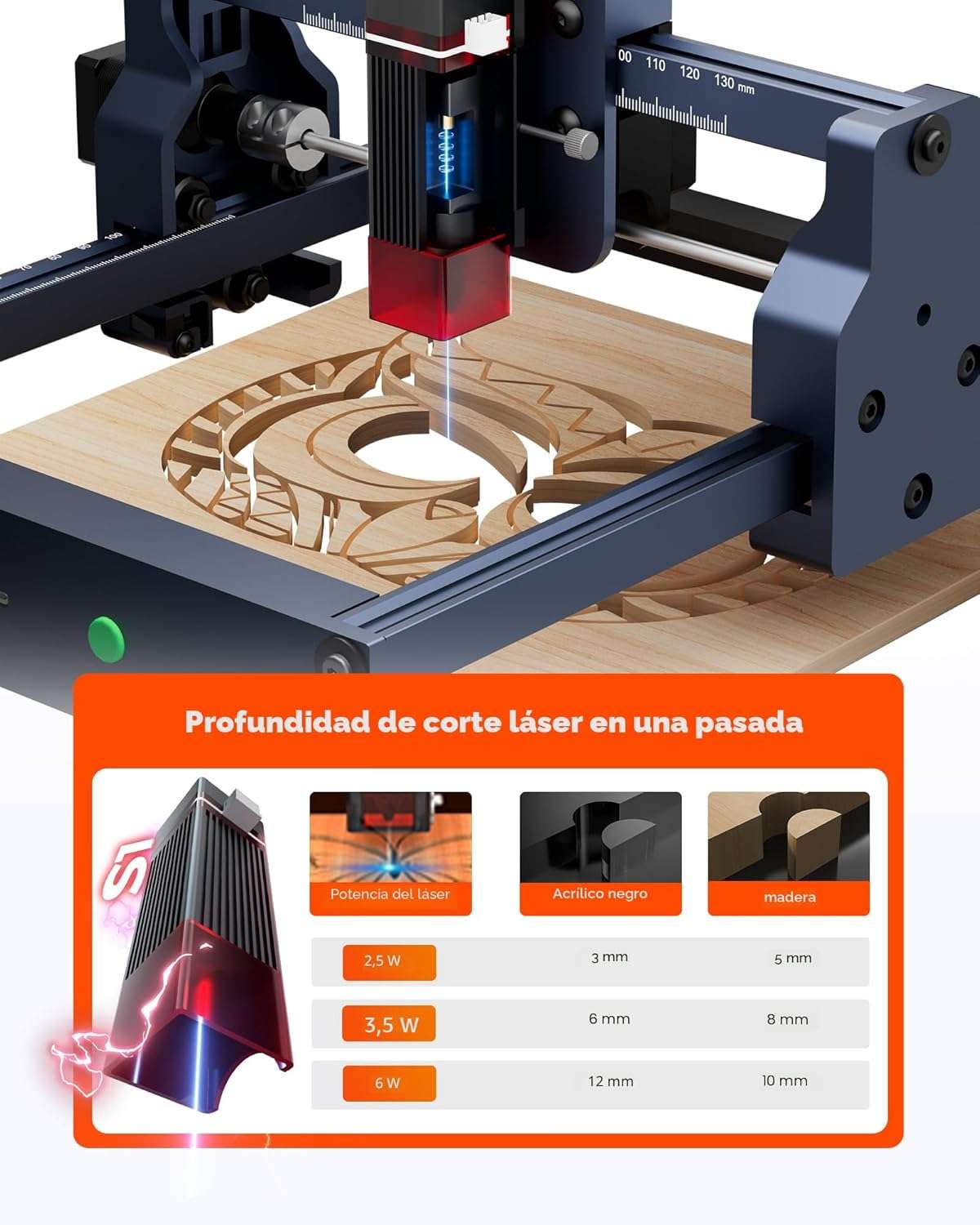 grabadora y cortadora laser acmer s1 de 6000 milivatios con area de trabajo de 13 por 13 centimetros ideal para personalizar productos en chile