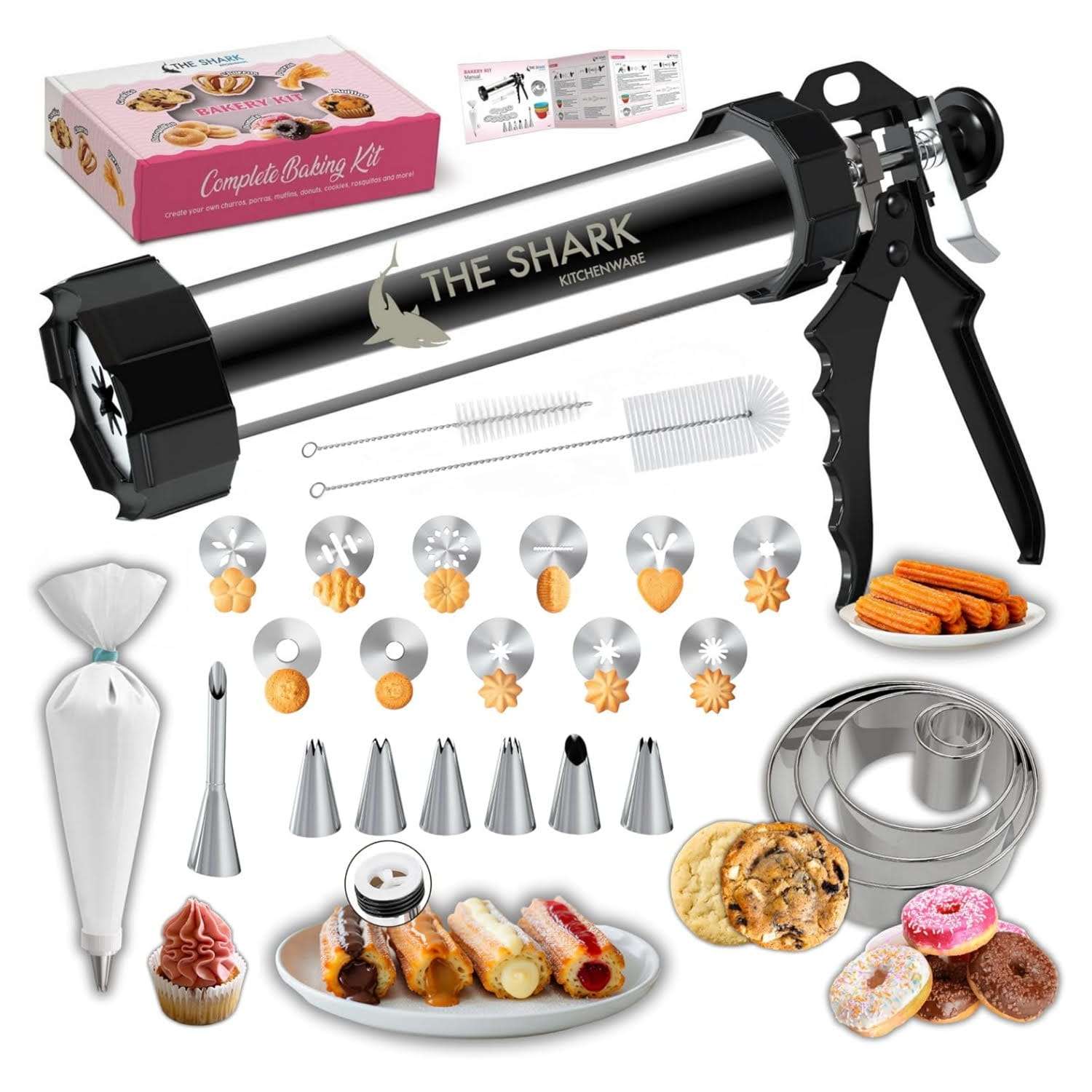 maquina churrera de acero inoxidable y pistola para galletas con boquillas intercambiables ideal para chile
