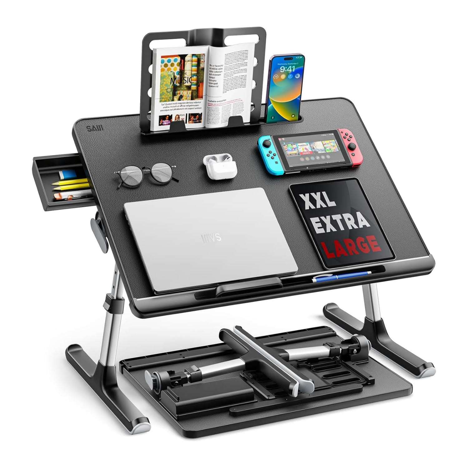 mesa ajustable saiji extra grande para cama con altura desde 26.92 centimetros y superficie reclinable ideal para teletrabajo en chile