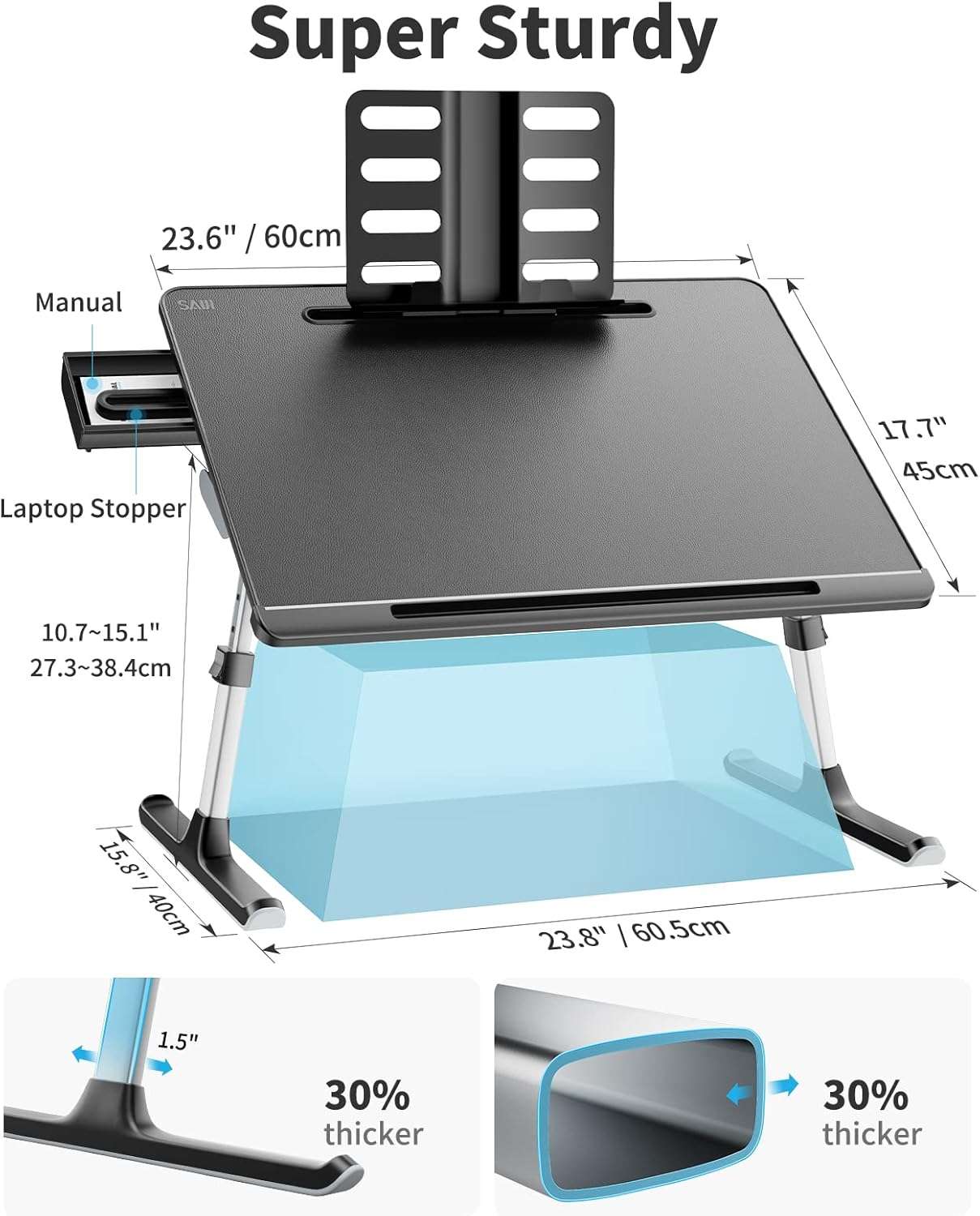 mesa ajustable saiji extra grande para cama con altura desde 26.92 centimetros y superficie reclinable ideal para teletrabajo en chile