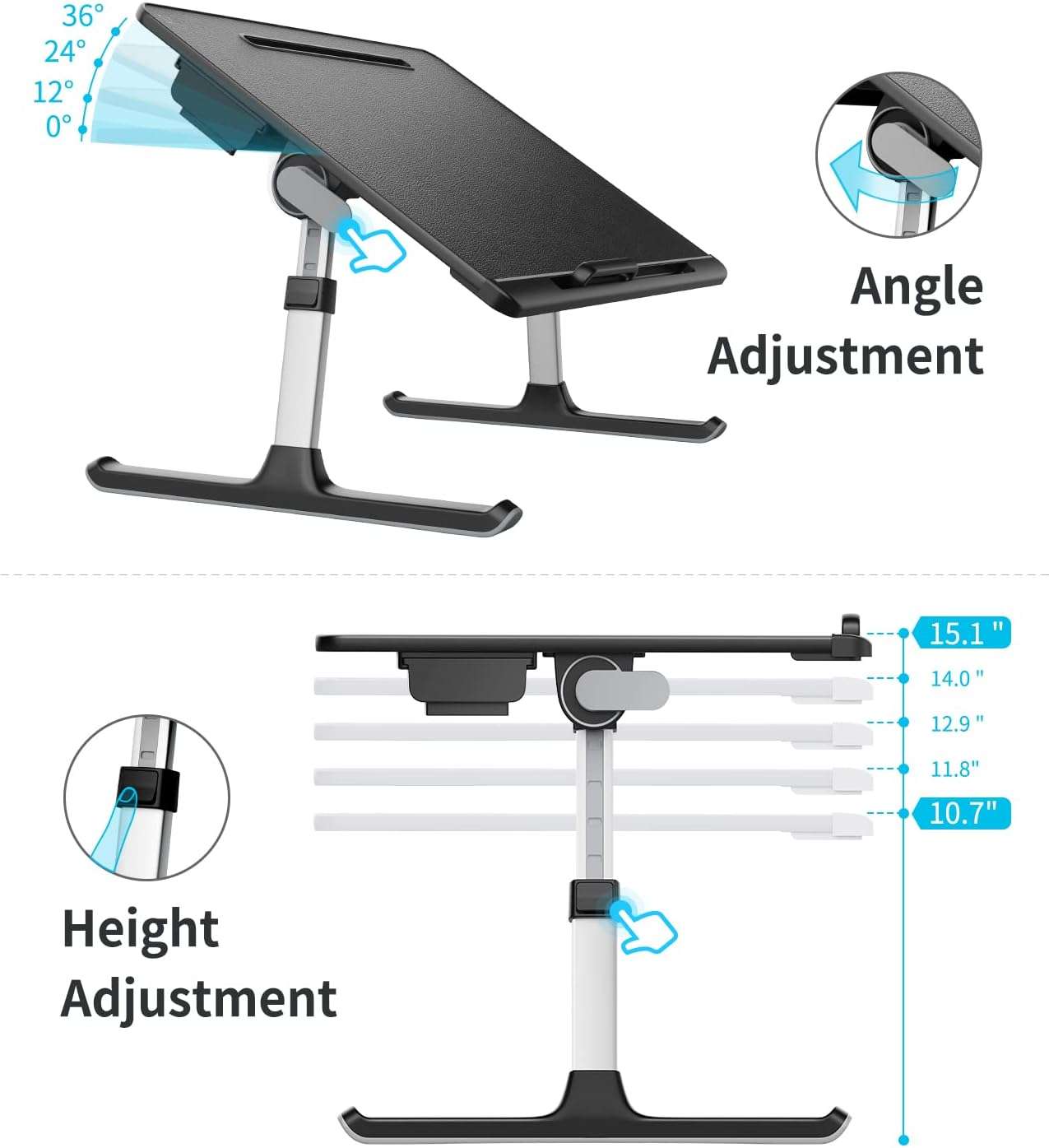 mesa ajustable saiji extra grande para cama con altura desde 26.92 centimetros y superficie reclinable ideal para teletrabajo en chile