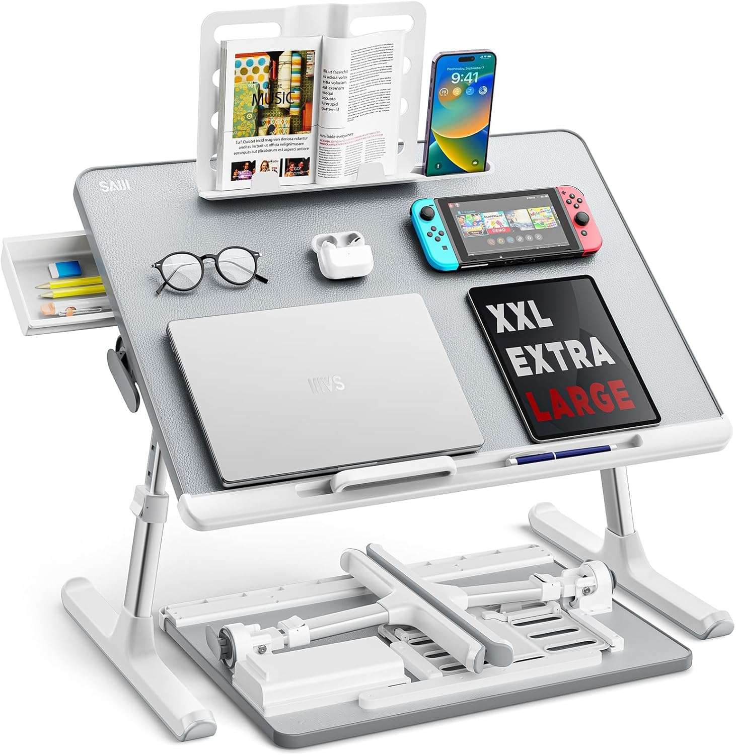 mesa ajustable saiji extra grande para cama con altura desde 26.92 centimetros y superficie reclinable ideal para teletrabajo en chile