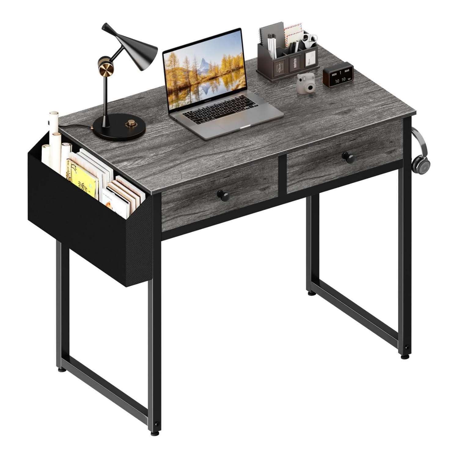 escritorio lufeiya marron rustico de 100 centimetros con tres cajones de tela y bolsillo lateral ideal para chile