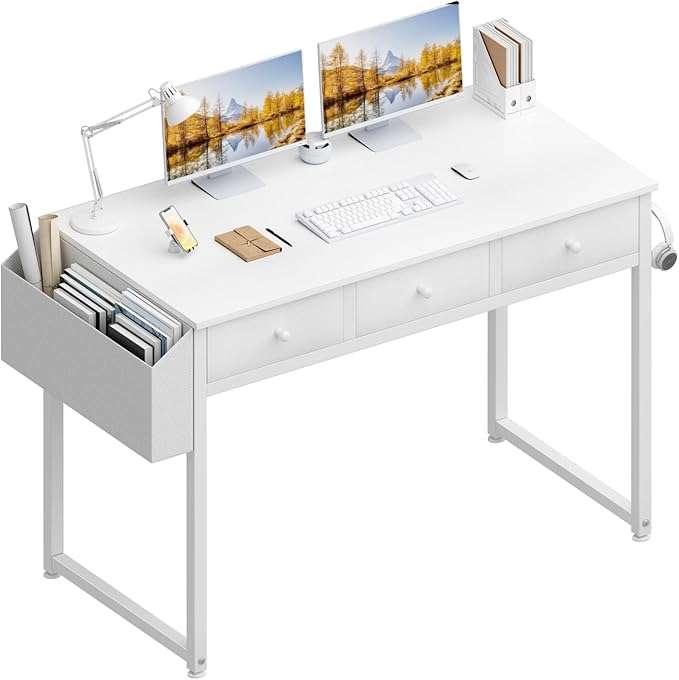 escritorio lufeiya marron rustico de 100 centimetros con tres cajones de tela y bolsillo lateral ideal para chile