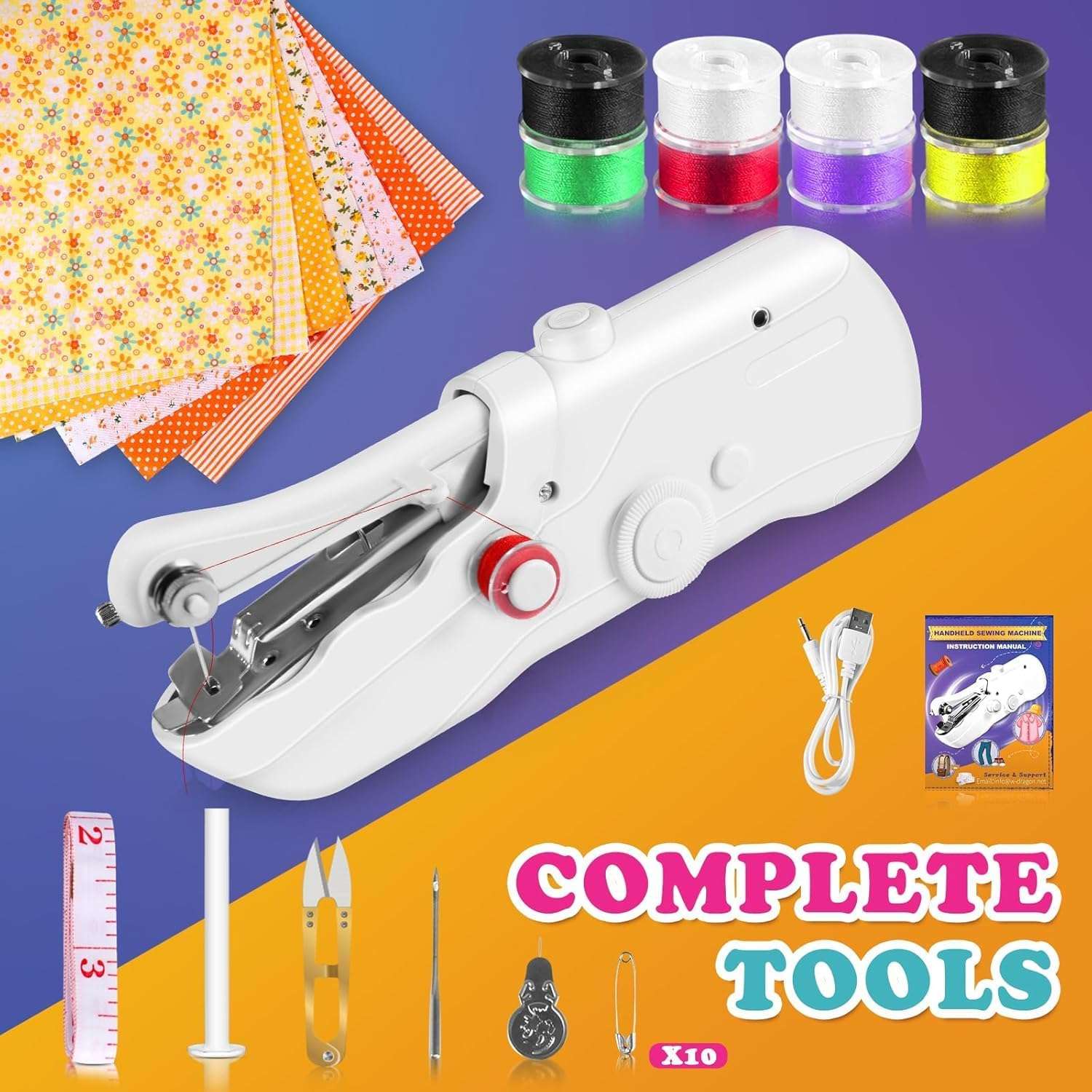 kit de maquina de coser portatil de mano con accesorios y telas de 24.89 centimetros ideal para reparaciones en chile